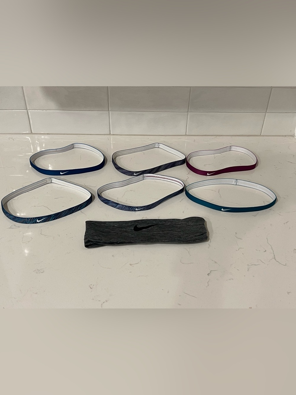 Womens NIKE Fitness Workout Headband Lot 7 Headbands Wide Skinny Gray Blue Gym